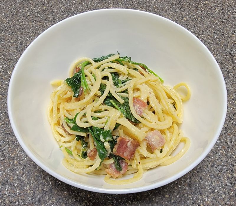 Spaghetti Carbonara with Spinach