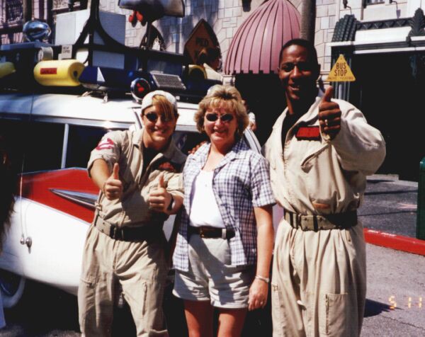 Susan and the Ghostbuster guys at Universal Studios, Orlando