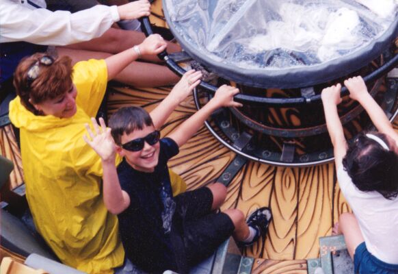 Susan & Logan ride Popeye's Bilge Rat Barges at Universal's Islands of Adventure